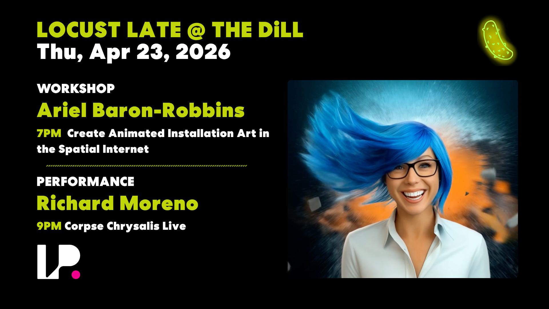 LOCUST LATE @ The DiLL: Animated Installation Art in the Spatial Internet using Blender and  the XR Creator.